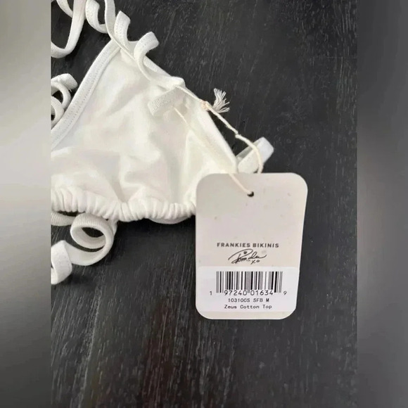Frankies Bikinis Zeus Cotton Swim Bikini Top in White Sz M - Picture 4 of 5